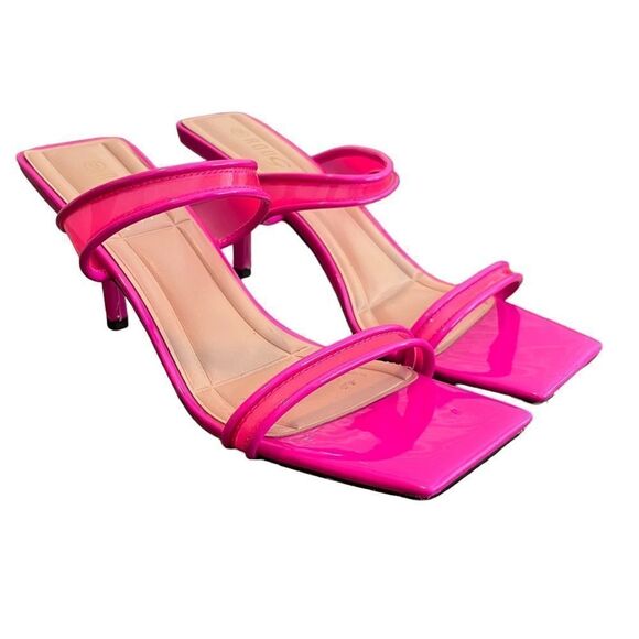 Women Stiletto Mid Heel Peep Open Toe Sandals Slip-on Size 9 Hot Pink - Picture 1 of 12